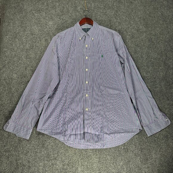Ralph Lauren Shirt Mens 16.5 Custom Fit Button Down Purple Blue Stripe Cotton - Picture 1 of 8